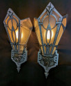 Art Deco Sconces Original 1920's Aluminum with Glass Panels Unique.